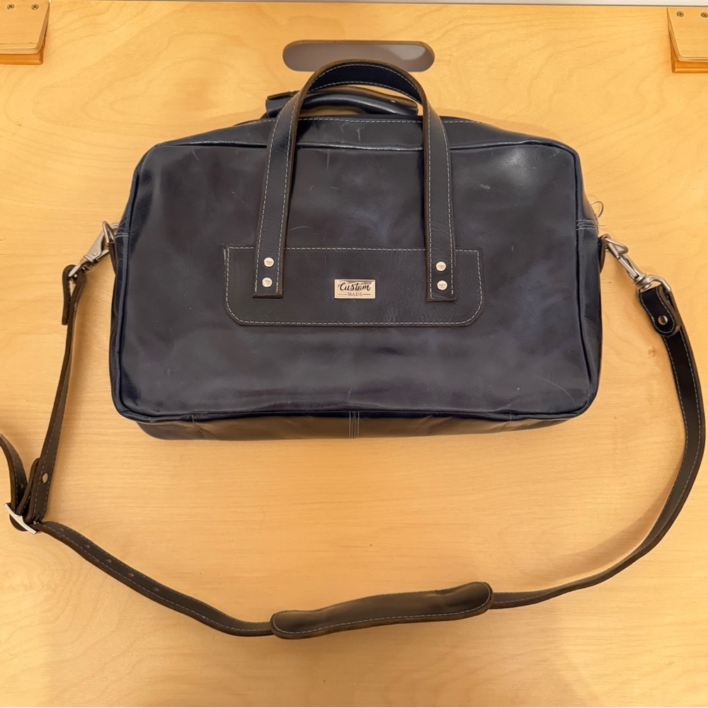 Custom Made Women’s Navy Blue Leather Laptop Messenger Bag Nice